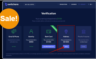 Switchere Verified Account – Perfect for (CC to BTC Cashouts)